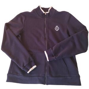 Lauren Active Womens Zip Front Navy Blue Cardigan Sweater Size Large